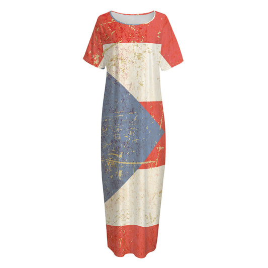 Retro Puerto Rican Flag Print Short Sleeve Long Nightdress