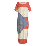 Retro Puerto Rican Flag Print Short Sleeve Long Nightdress
