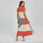 Retro Puerto Rican Flag Print Short Sleeve Maxi Dress