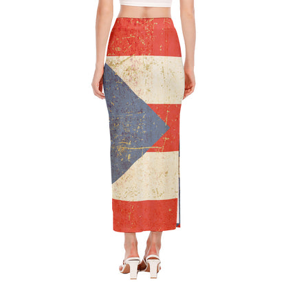 Retro Puerto Rican Flag Print Side Slit Maxi Skirt