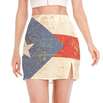 Retro Puerto Rican Flag Print Side Slit Mini Skirt