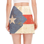 Retro Puerto Rican Flag Print Side Slit Mini Skirt