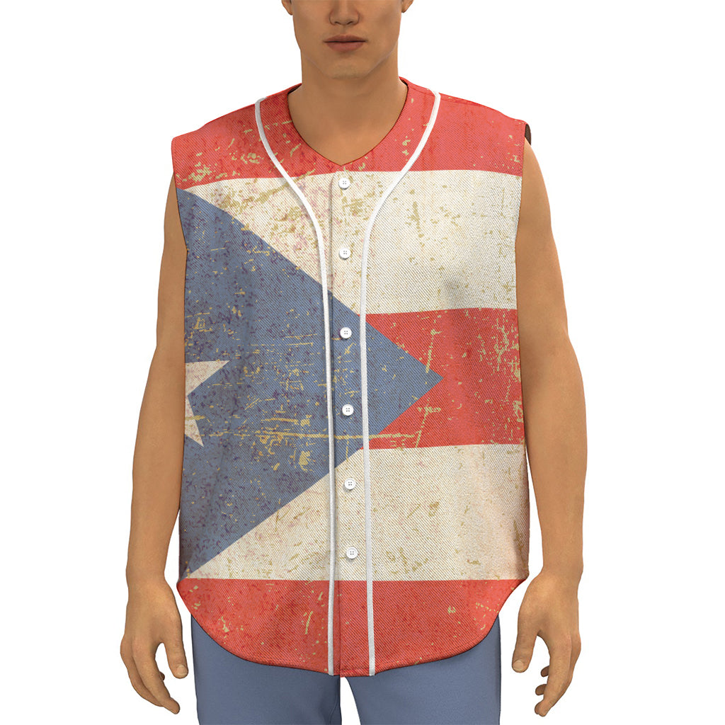 Retro Puerto Rican Flag Print Sleeveless Baseball Jersey