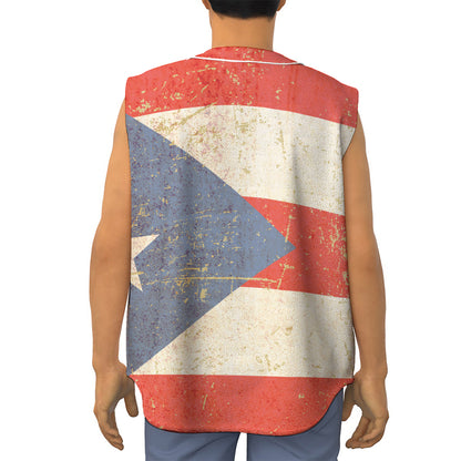 Retro Puerto Rican Flag Print Sleeveless Baseball Jersey