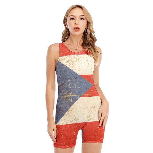 Retro Puerto Rican Flag Print Sleeveless One Piece Swimsuit