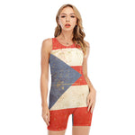 Retro Puerto Rican Flag Print Sleeveless One Piece Swimsuit