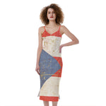 Retro Puerto Rican Flag Print Slim Fit Midi Cami Dress