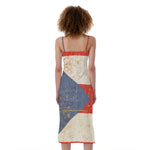 Retro Puerto Rican Flag Print Slim Fit Midi Cami Dress