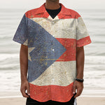 Retro Puerto Rican Flag Print Textured Short Sleeve Shirt