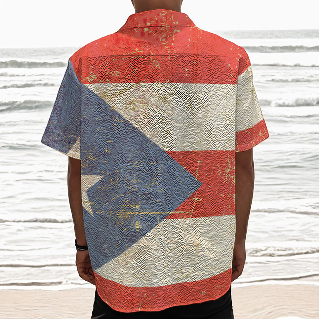 Retro Puerto Rican Flag Print Textured Short Sleeve Shirt