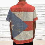 Retro Puerto Rican Flag Print Textured Short Sleeve Shirt