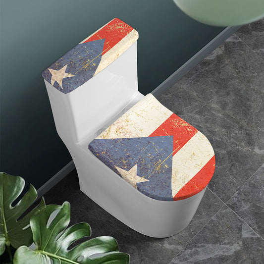 Retro Puerto Rican Flag Print Toilet Lid And Tank Cover Set