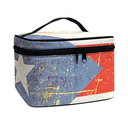 Retro Puerto Rican Flag Print Travel Makeup Bag