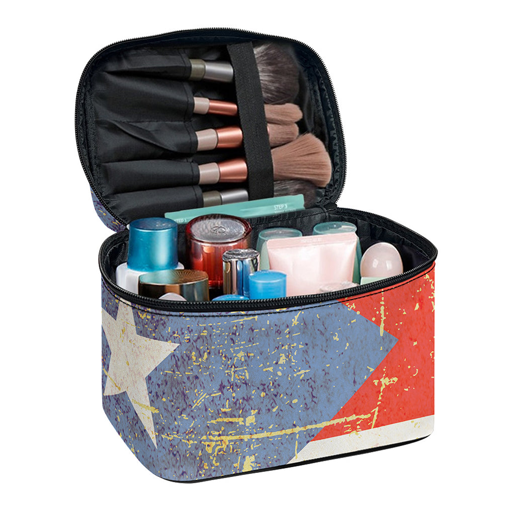 Retro Puerto Rican Flag Print Travel Makeup Bag