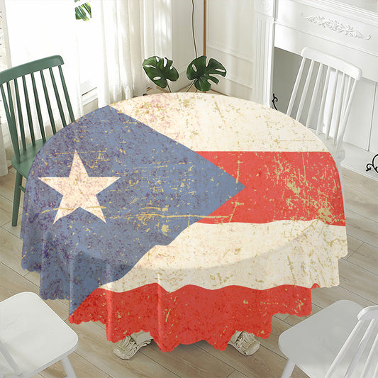 Retro Puerto Rican Flag Print Waterproof Round Tablecloth