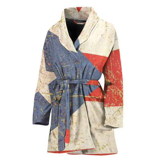 Retro Puerto Rican Flag Print Women's Bathrobe