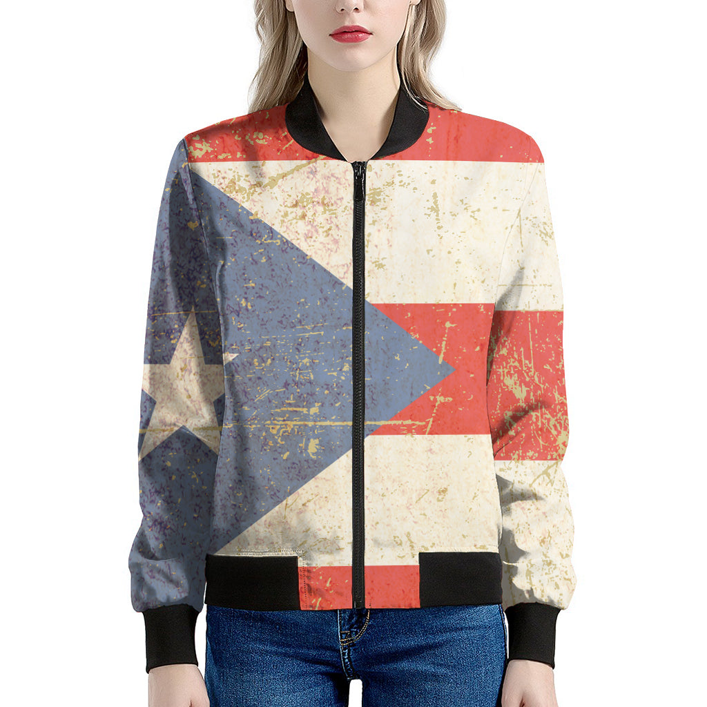 Retro Puerto Rican Flag Print Women's Bomber Jacket