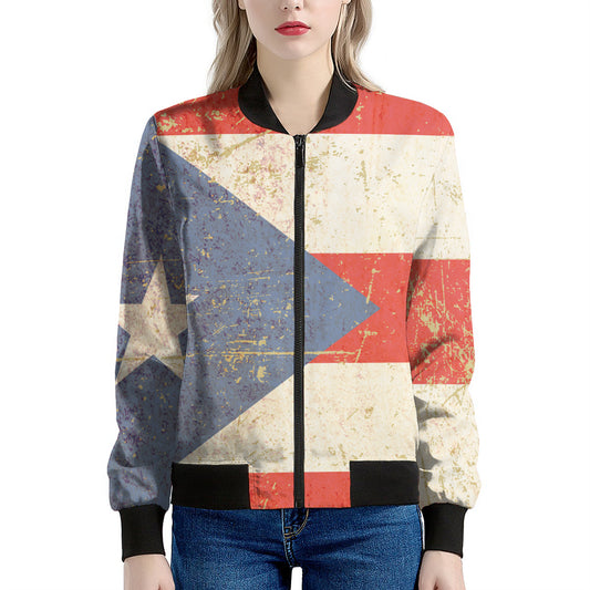 Retro Puerto Rican Flag Print Women's Bomber Jacket