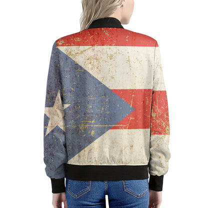 Retro Puerto Rican Flag Print Women's Bomber Jacket