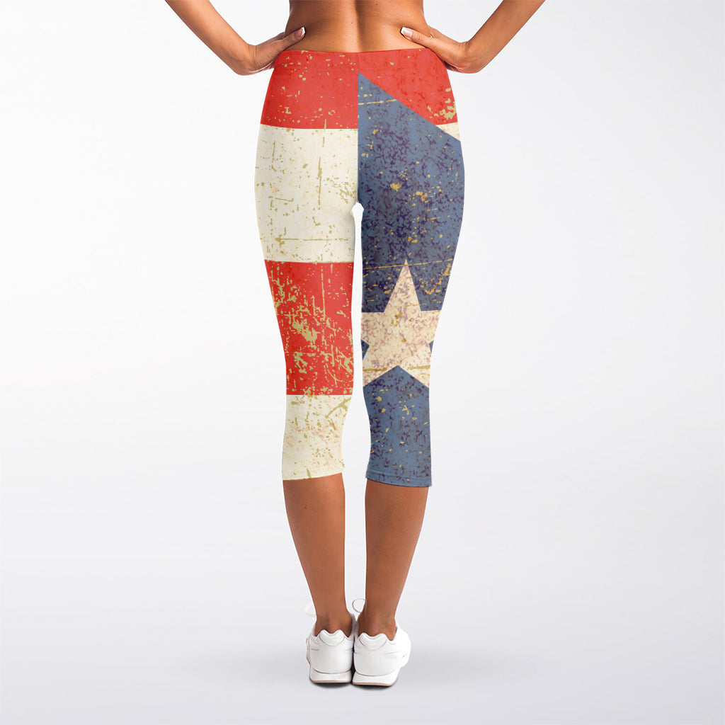 Retro Puerto Rican Flag Print Women's Capri Leggings