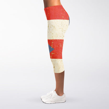 Retro Puerto Rican Flag Print Women's Capri Leggings
