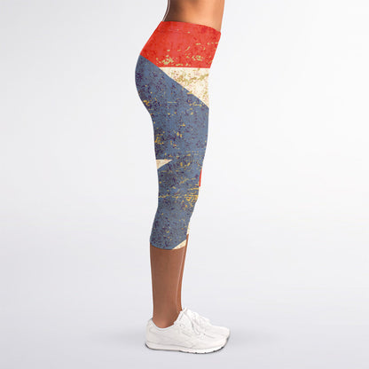 Retro Puerto Rican Flag Print Women's Capri Leggings