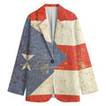 Retro Puerto Rican Flag Print Women's Cotton Blazer