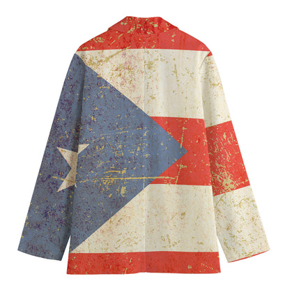 Retro Puerto Rican Flag Print Women's Cotton Blazer