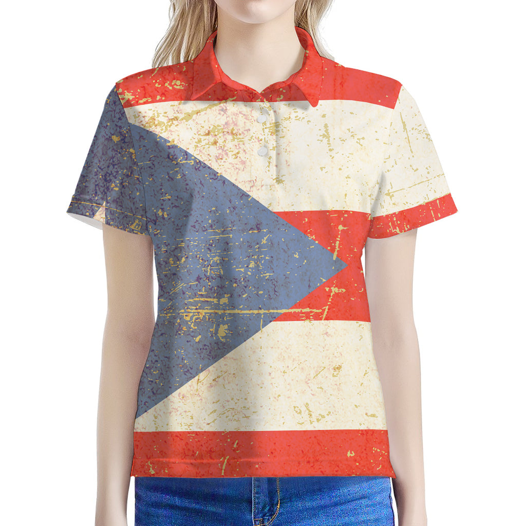 Retro Puerto Rican Flag Print Women's Polo Shirt