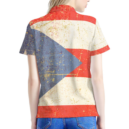 Retro Puerto Rican Flag Print Women's Polo Shirt