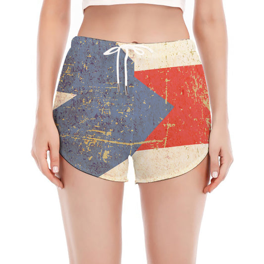 Retro Puerto Rican Flag Print Women's Split Running Shorts