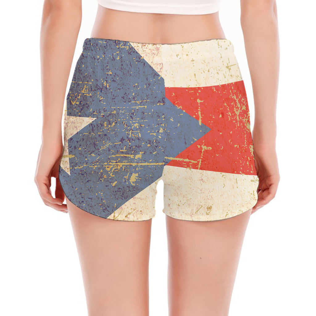Retro Puerto Rican Flag Print Women's Split Running Shorts