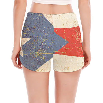 Retro Puerto Rican Flag Print Women's Split Running Shorts