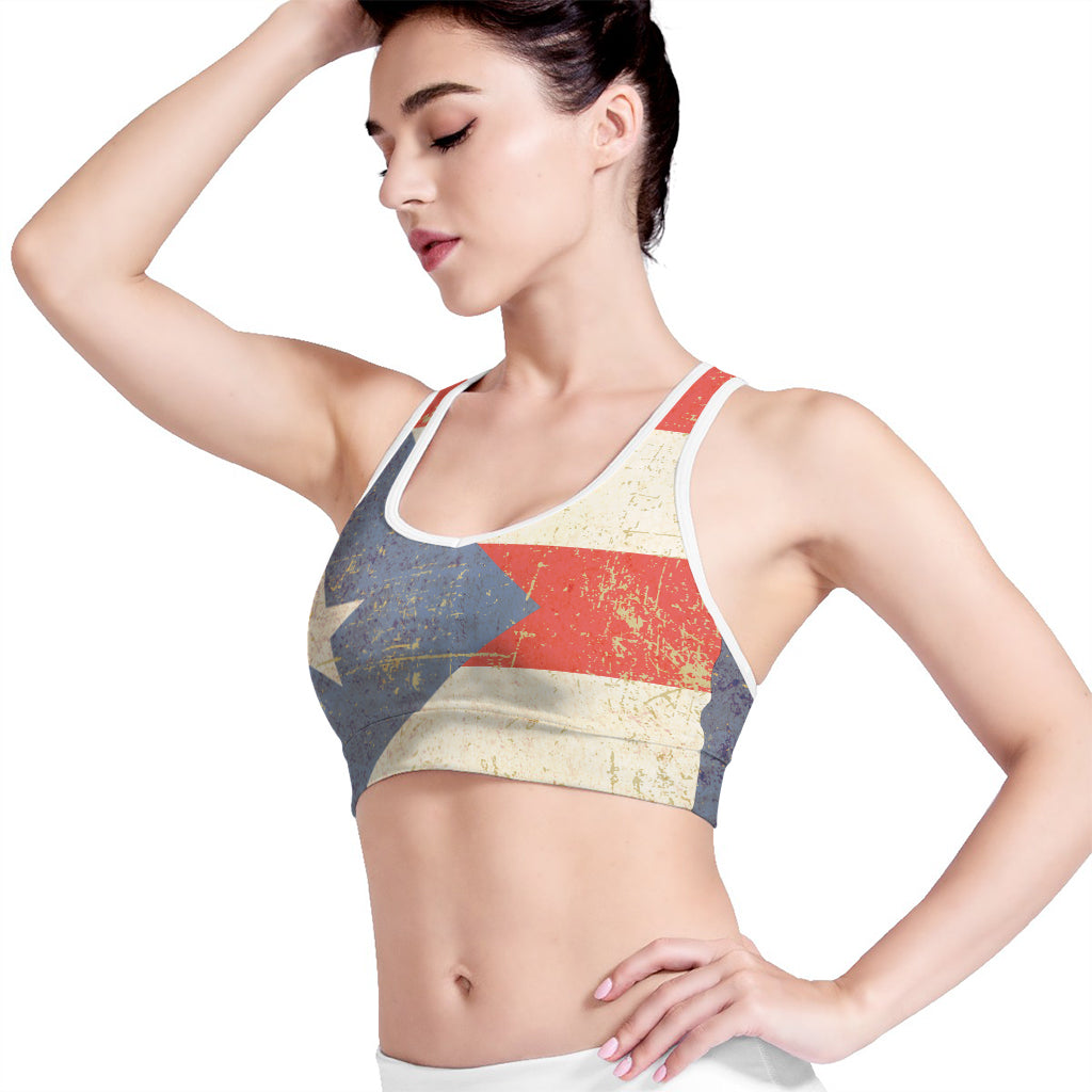 Retro Puerto Rican Flag Print Women's Sports Bra