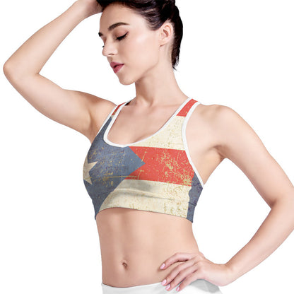 Retro Puerto Rican Flag Print Women's Sports Bra