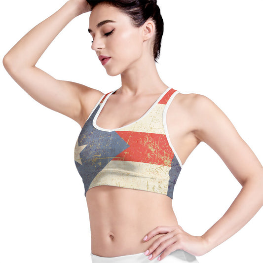 Retro Puerto Rican Flag Print Women's Sports Bra