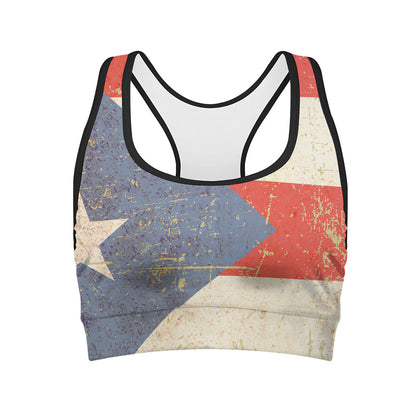 Retro Puerto Rican Flag Print Women's Sports Bra