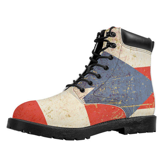 Retro Puerto Rican Flag Print Work Boots