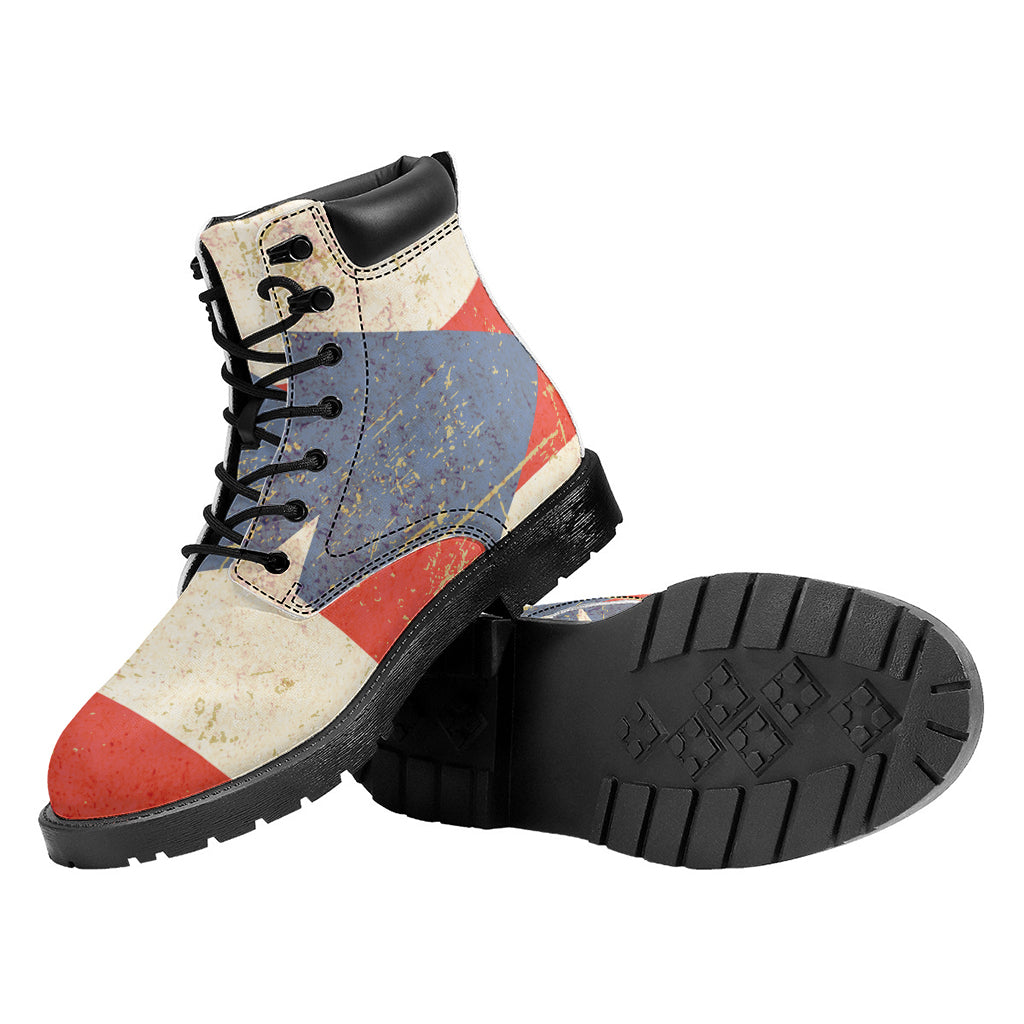Retro Puerto Rican Flag Print Work Boots
