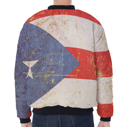 Retro Puerto Rican Flag Print Zip Sleeve Bomber Jacket