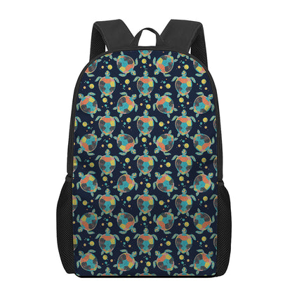 Retro Sea Turtle Pattern Print 17 Inch Backpack
