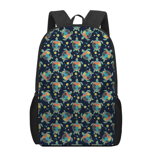 Retro Sea Turtle Pattern Print 17 Inch Backpack