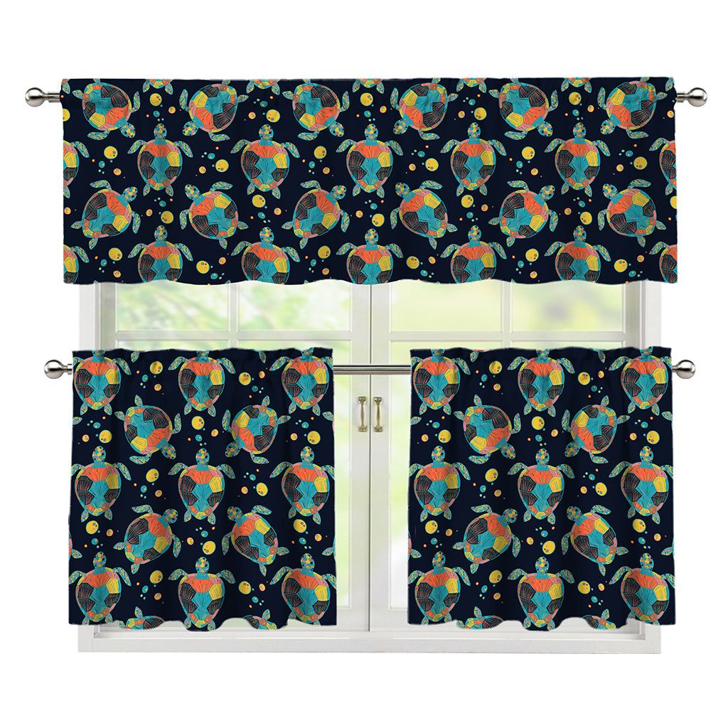 Retro Sea Turtle Pattern Print 3 Piece Kitchen Curtains
