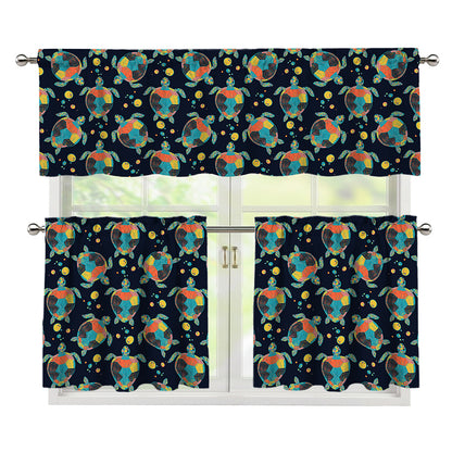 Retro Sea Turtle Pattern Print 3 Piece Kitchen Curtains