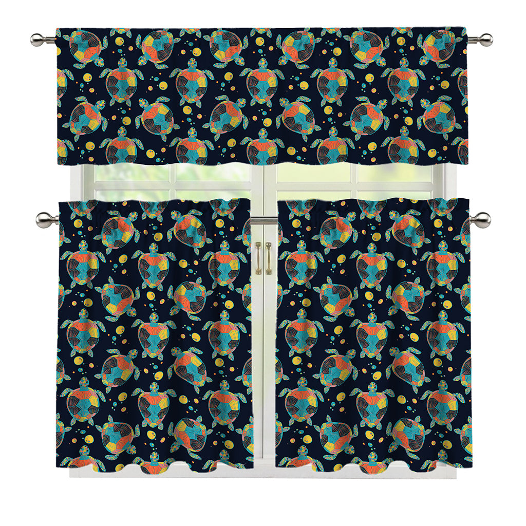 Retro Sea Turtle Pattern Print 3 Piece Kitchen Curtains