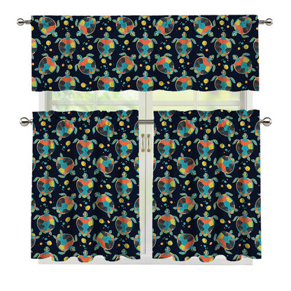 Retro Sea Turtle Pattern Print 3 Piece Kitchen Curtains