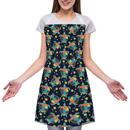 Retro Sea Turtle Pattern Print Adjustable Apron