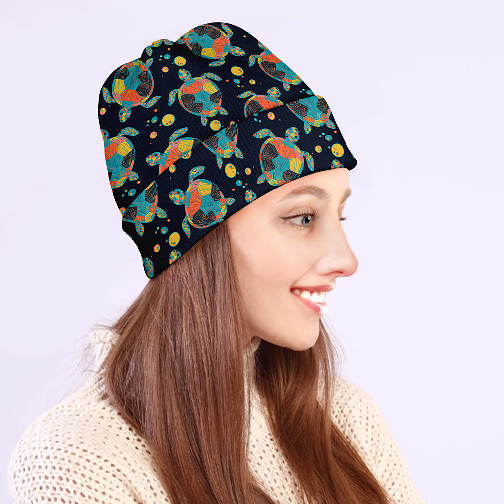 Retro Sea Turtle Pattern Print Beanie