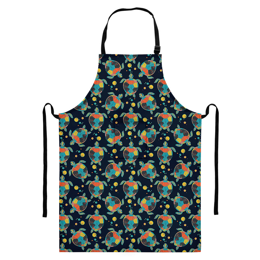 Retro Sea Turtle Pattern Print Bib Apron With Pocket