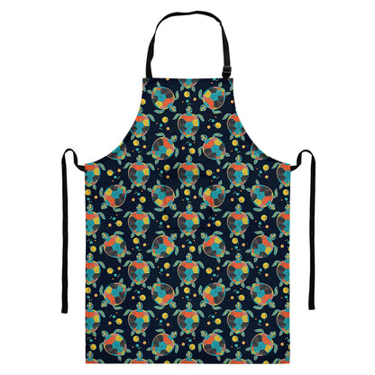 Retro Sea Turtle Pattern Print Bib Apron With Pocket